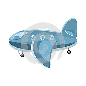 Blue airplane icon, cartoon style