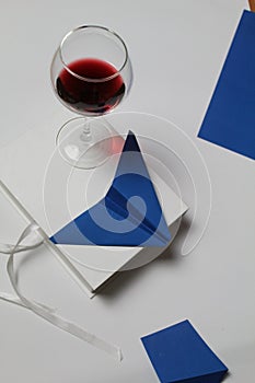 Red wine blue glass of wine