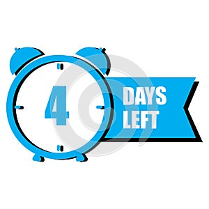 Blue alarm clock. Four-day countdown. Time management symbol. Deadline reminder icon. Vector illustration. EPS 10.