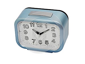 Blue alarm clock in oblique view