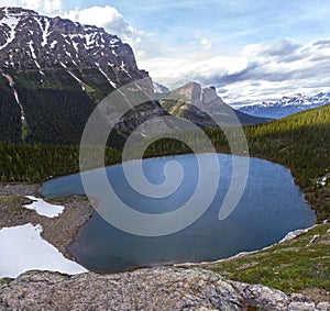 Blue Alberta Lake Annette Vertical Panoramic Landscape Aerial View Banff National Park Canadian Rockies