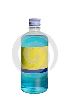 Blue alcohol bottle, alcohol for sterilize virus and bacteria photo