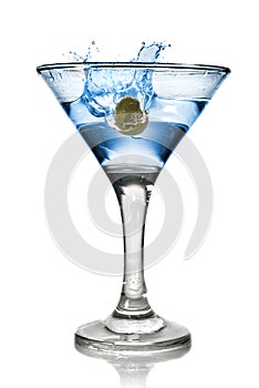 Blue alcohol cocktail with splash