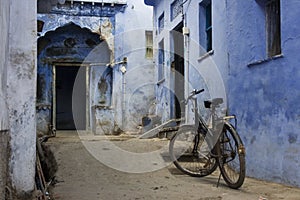 Blue Alleyway and Bicycle photo