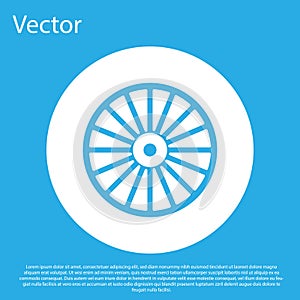 Blue Alloy wheel for a car icon isolated on blue background. White circle button. Vector
