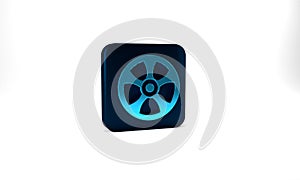 Blue Alloy wheel for car icon isolated on grey background. Blue square button. 3d illustration 3D render