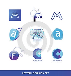 Blue alphabet letter logo icon set