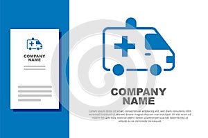 Blue Ambulance and emergency car icon isolated on white background. Ambulance vehicle medical evacuation. Logo design