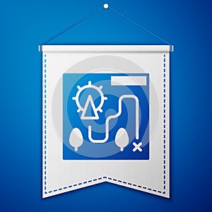 Blue Amusement park map icon isolated on blue background. Entertainment in vacation. White pennant template. Vector