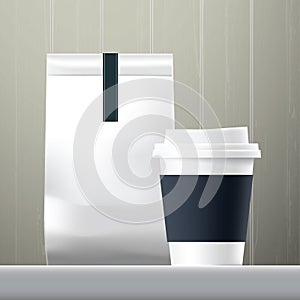 Blue anchor coffee cup and food paper bag breakfast set