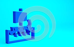 Blue Ancient Greek trireme icon isolated on blue background. Minimalism concept. 3d illustration 3D render