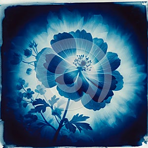 Blue anemone flower on old paper background