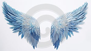 blue angel wings against a crisp white background, AI Generative