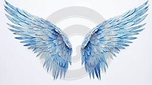 blue angel wings against a crisp white background, AI Generative.