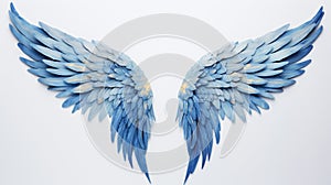 blue angel wings against a crisp white background, AI Generative.