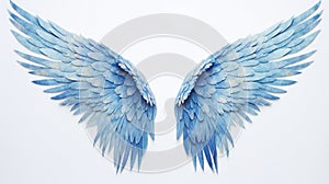 blue angel wings against a crisp white background, AI Generative