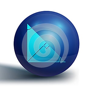 Blue Angle bisector of a triangle icon isolated on white background. Blue circle button. Vector