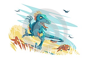 Blue angry dino raptor