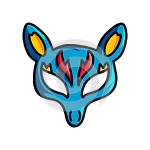 Blue animal mask with yellow ears and red ornament