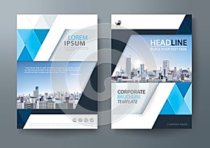 Blue annual report brochure flyer design template, Leaflet cover photo