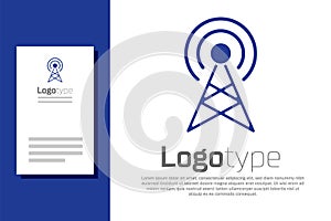 Blue Antenna icon isolated on white background. Radio antenna wireless. Technology and network signal radio antenna