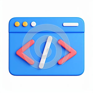 Blue application window with code symbol illustration on transparent background