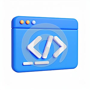 Blue application window for coding 3D render on transparent background