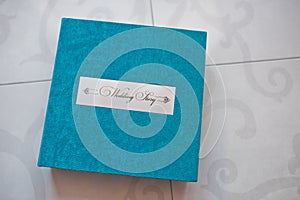 Blue aqua velvet wedding photobook