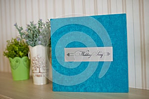 Blue aqua velvet wedding photobook