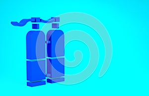 Blue Aqualung icon isolated on blue background. Oxygen tank for diver. Diving equipment. Extreme sport. Sport equipment