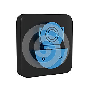 Blue Aqualung icon isolated on transparent background. Diving helmet. Diving underwater equipment. Black square button.