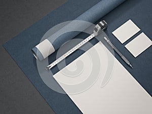 Blue architectural business mockup. 3d rendering