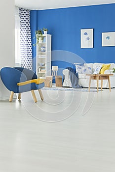 Blue armchair in living room