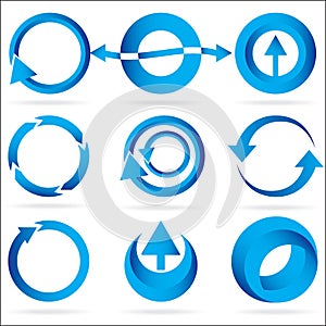 Modrý šípka kruh dizajn prvok sada skladajúca sa z ikon 