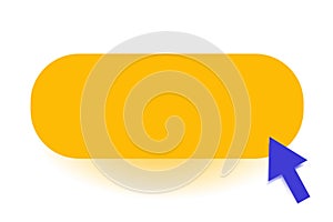 Blue Arrow Cursor Pointing Upward to Oblong Yellow Button . Arrowhead Tapping Oval Icon. Creative Template of photo