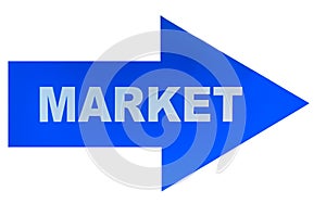 Blue arrow with the inscription market on a white background