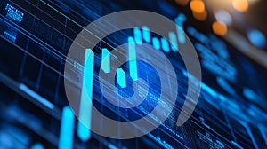 Blue arrow pointing upwards on an upward graph line