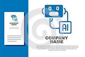 Blue Artificial intelligence robot icon isolated on white background. Machine learning, cloud computing. Logo design