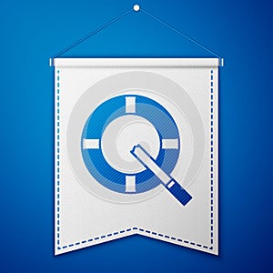 Blue Ashtray with cigarette icon isolated on blue background. White pennant template. Vector