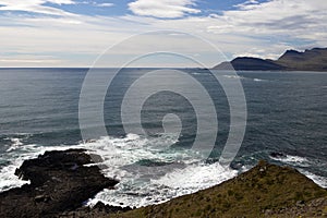 Blue Atlantic ocean, Iceland. Sea wave background. Nordic coastline