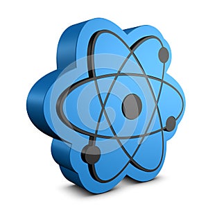 Blue Atom Molecule Symbol - 3D Illustration - Isolated On White Background