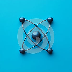 Blue atomic structure on vibrant background, 3D illustration.
