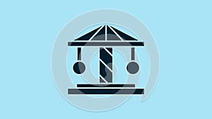 Blue Attraction carousel icon isolated on blue background. Amusement park. Childrens entertainment playground