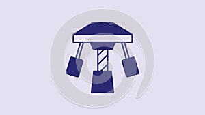 Blue Attraction carousel icon isolated on purple background. Amusement park. Childrens entertainment playground