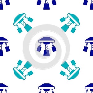 Blue Attraction carousel icon isolated seamless pattern on white background. Amusement park. Childrens entertainment