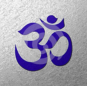 Blue Aum symbol silver background
