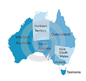 Blue Australian map vector silhouette illustration isolated on white background