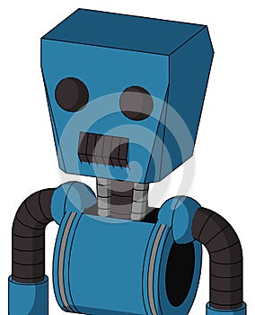 Blue Automaton With Box Head And Dark Tooth Mouth And Two Eyes