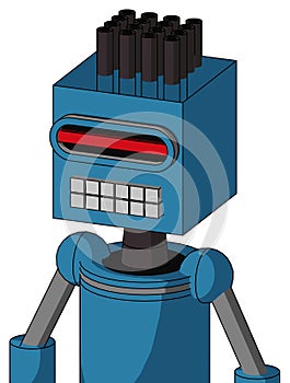 Blue Automaton With Box Head And Keyboard Mouth And Visor Eye And Pipe Hair