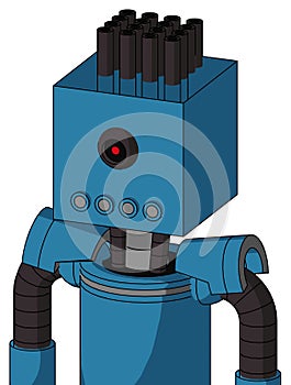 Blue Automaton With Box Head And Pipes Mouth And Black Cyclops Eye And Pipe Hair